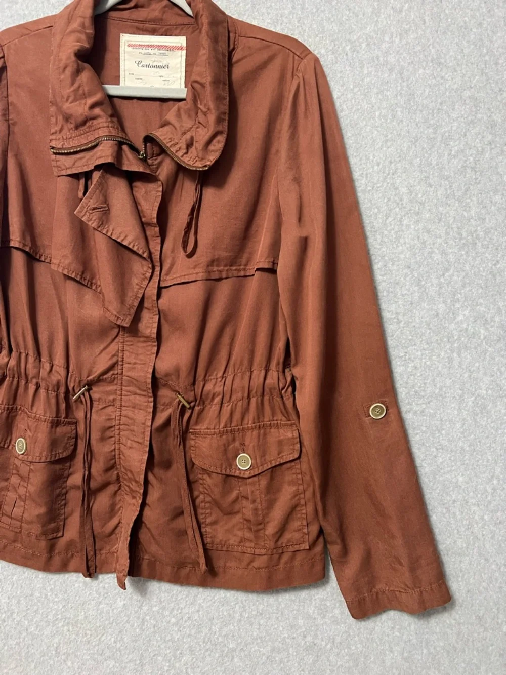 Cartonnier Anthropologie Safari Anorak Jacket Size 8 Rust Brown Tencel Utility - Picture 5 of 11